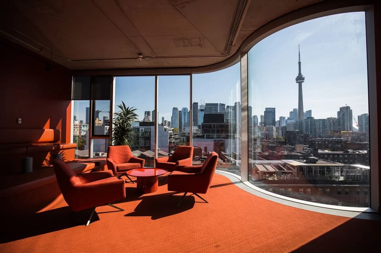 Shopify's Toronto office looking out at the CN Tower