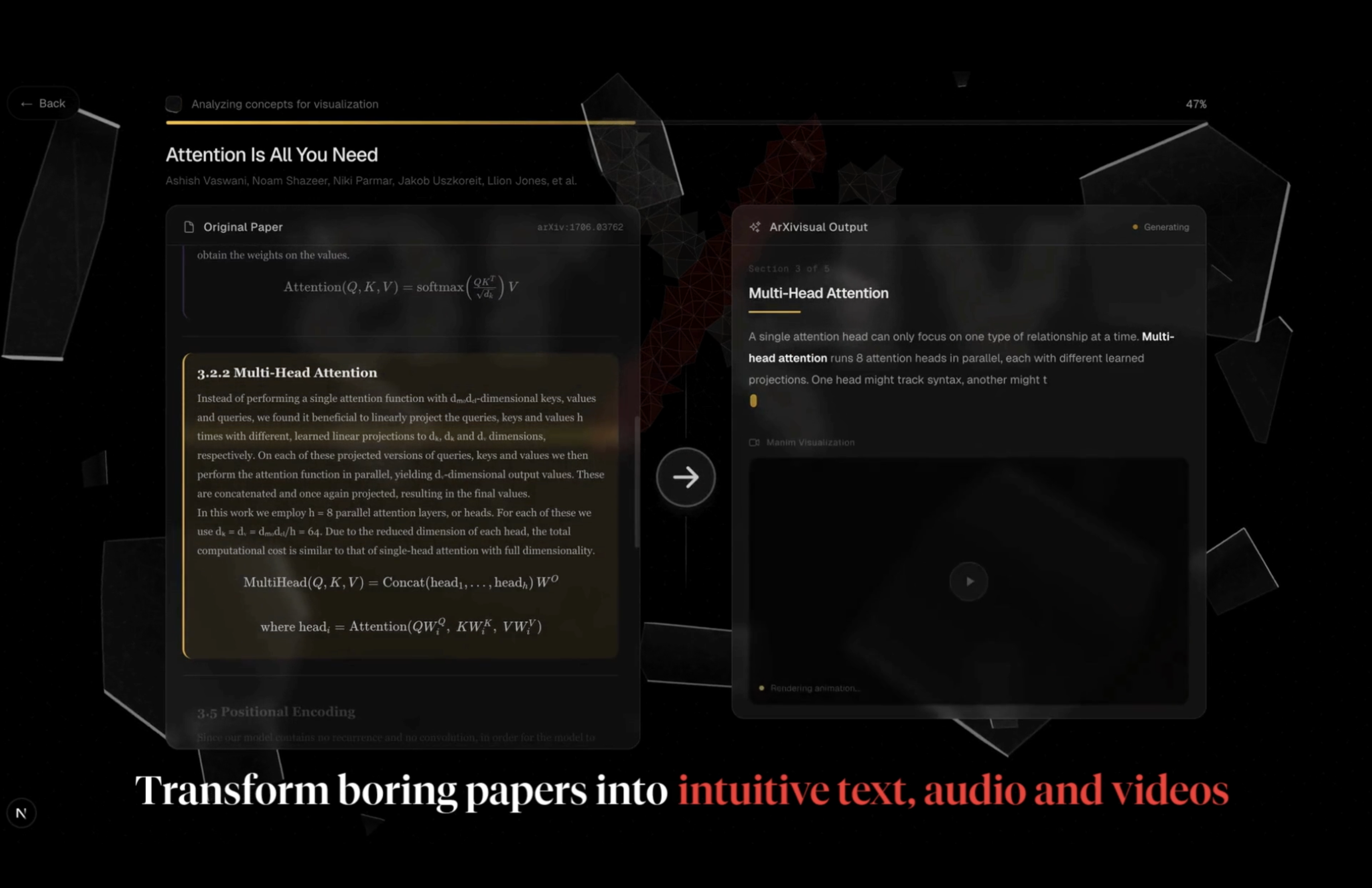 arXivisual processing pipeline with real-time progress